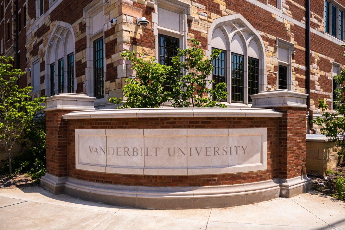 Nashville, Tennessee USA - May 10, 2022: Entrance sign to the private research school Vanderbilt University located in the west end district
